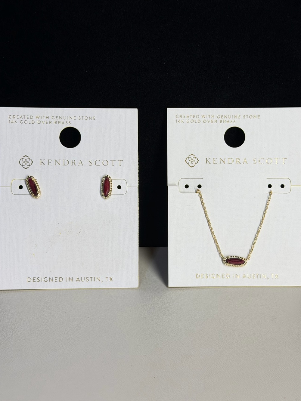 NWT Kendra Scott Red Burgundy Marquise Matching Necklace & Earrings Set
